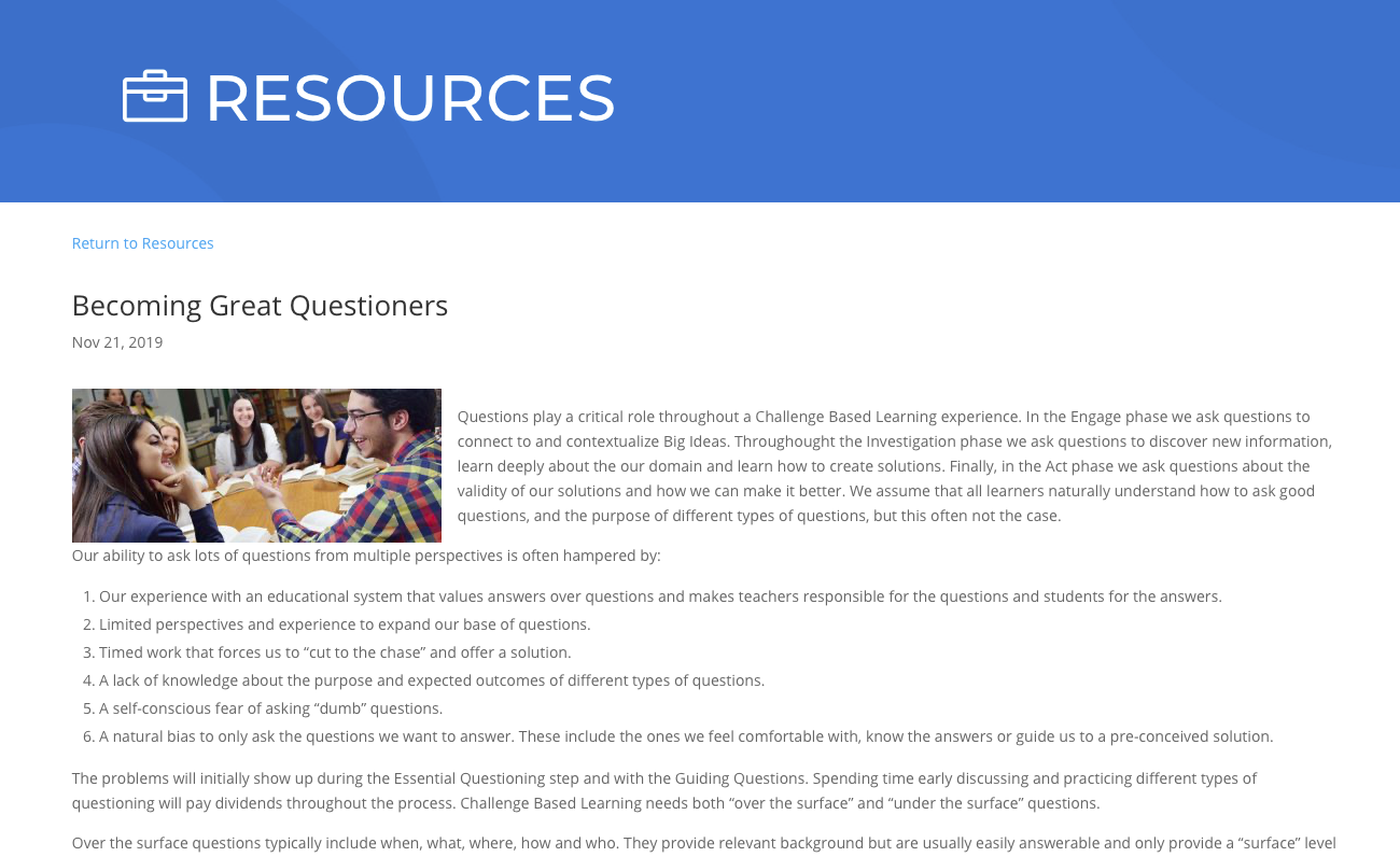 Screenshot of CBL webpage related to questioning