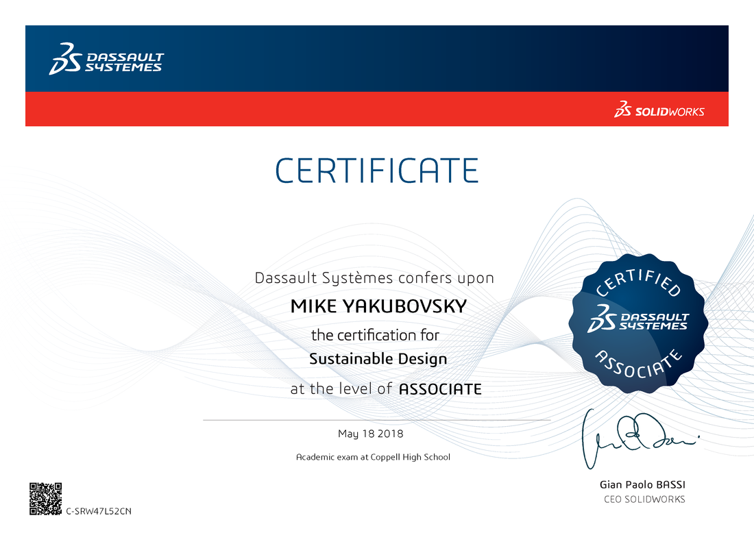 Mike's SolidWorks Sustainable Design certificate