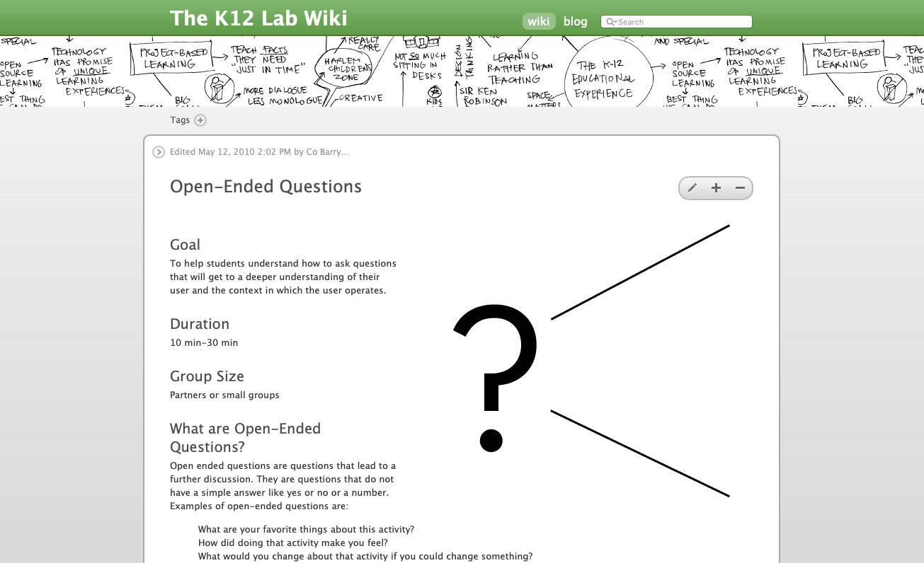 Screenshot of K12 Wiki lesson on questioning