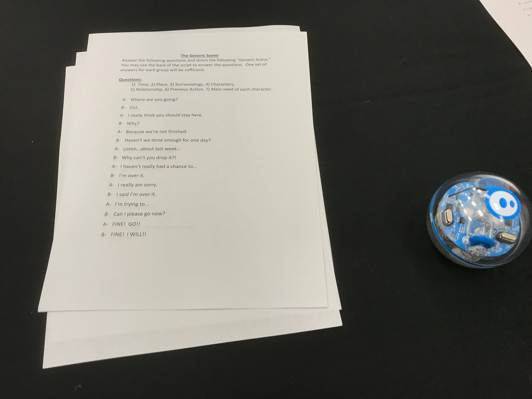 A photo of a Sphero next to a list of suggested stories that can be told with Spheor