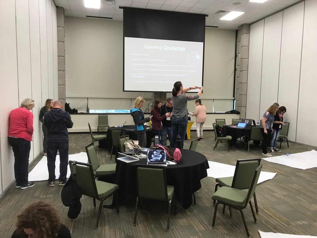 Photo of teachers working with Sphero during my presentation at the ISTE No Fear Code Lab in 2018