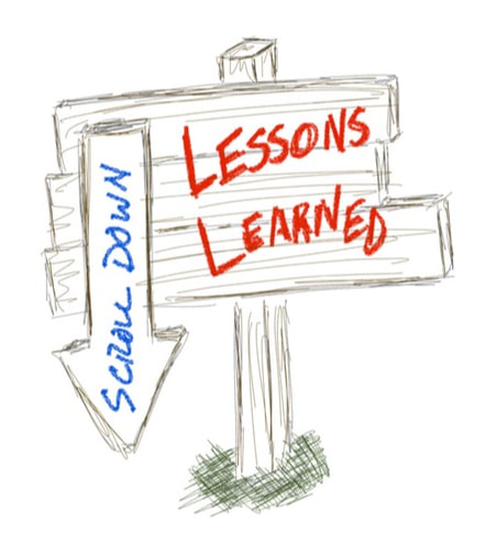 Sign showing to scroll down for lessons learned