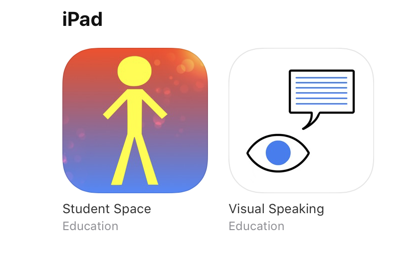 App icons of Student Space and Visual Speaking, two apps created by my learners in 2019